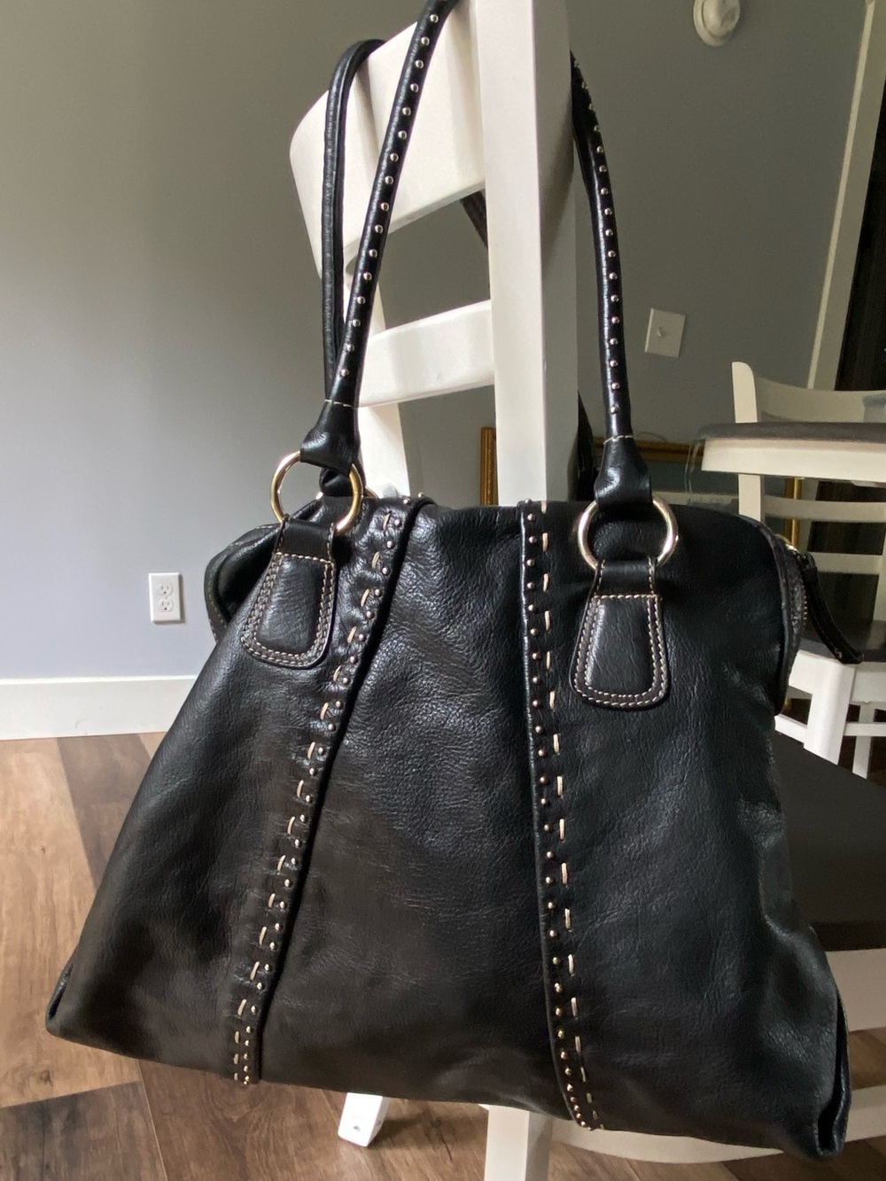 Kate Landry Black Stud-Accent Shoulder Bag
